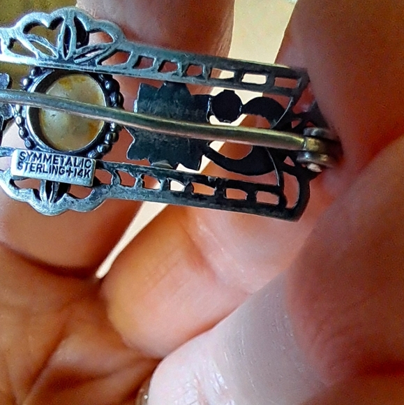 Vintage 14kt over Sterling Silver Symmetalic Floral Pearl Brooch - Picture 9 of 13